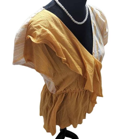 Andrée By Unit Medium Yellow White Cotton Top - Picture 6 of 11